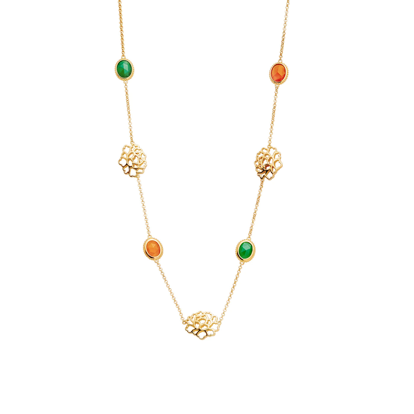 Majestic Tang Peony Necklace Gold Vermeil 16”