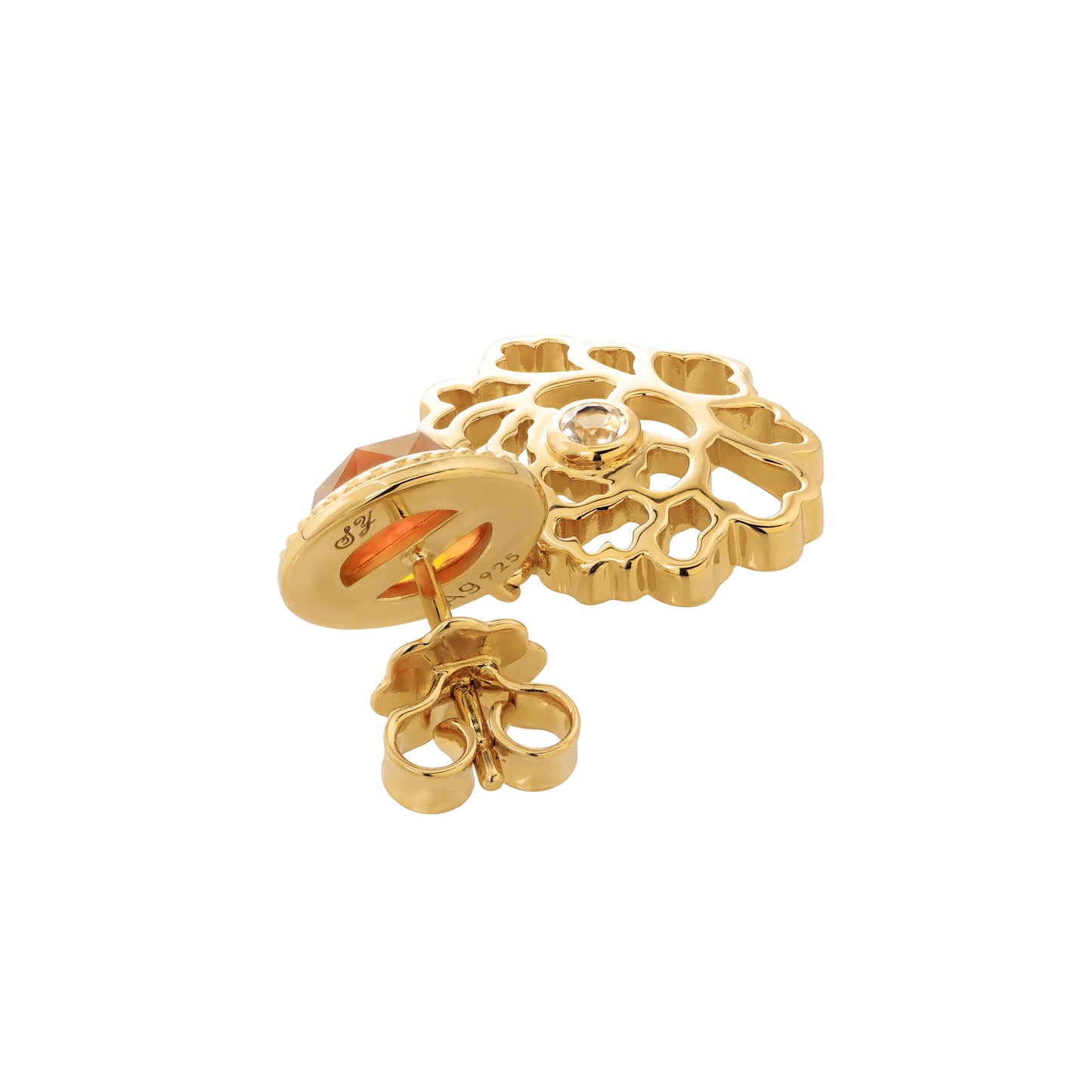 Majestic Tang Peony Earrings Gold Vermeil /Orange Carnelian