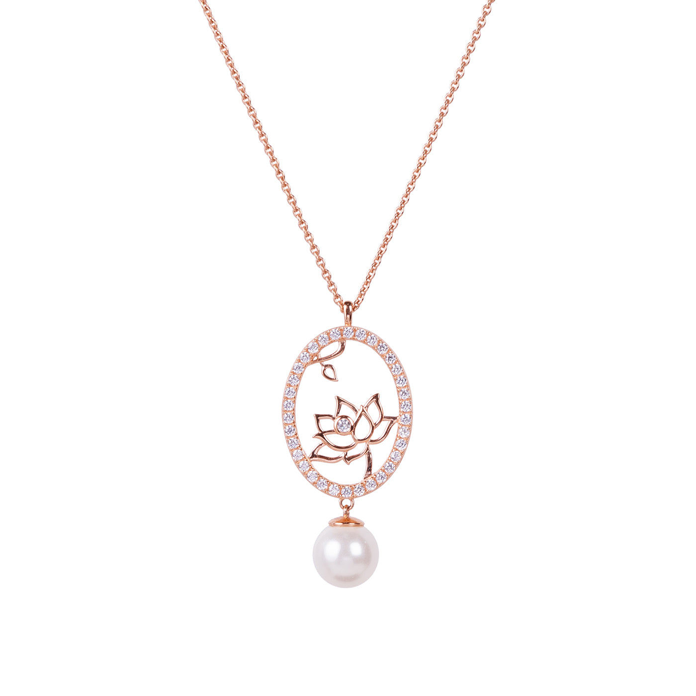 Lotus Fairies Oval Necklace  Rose Gold