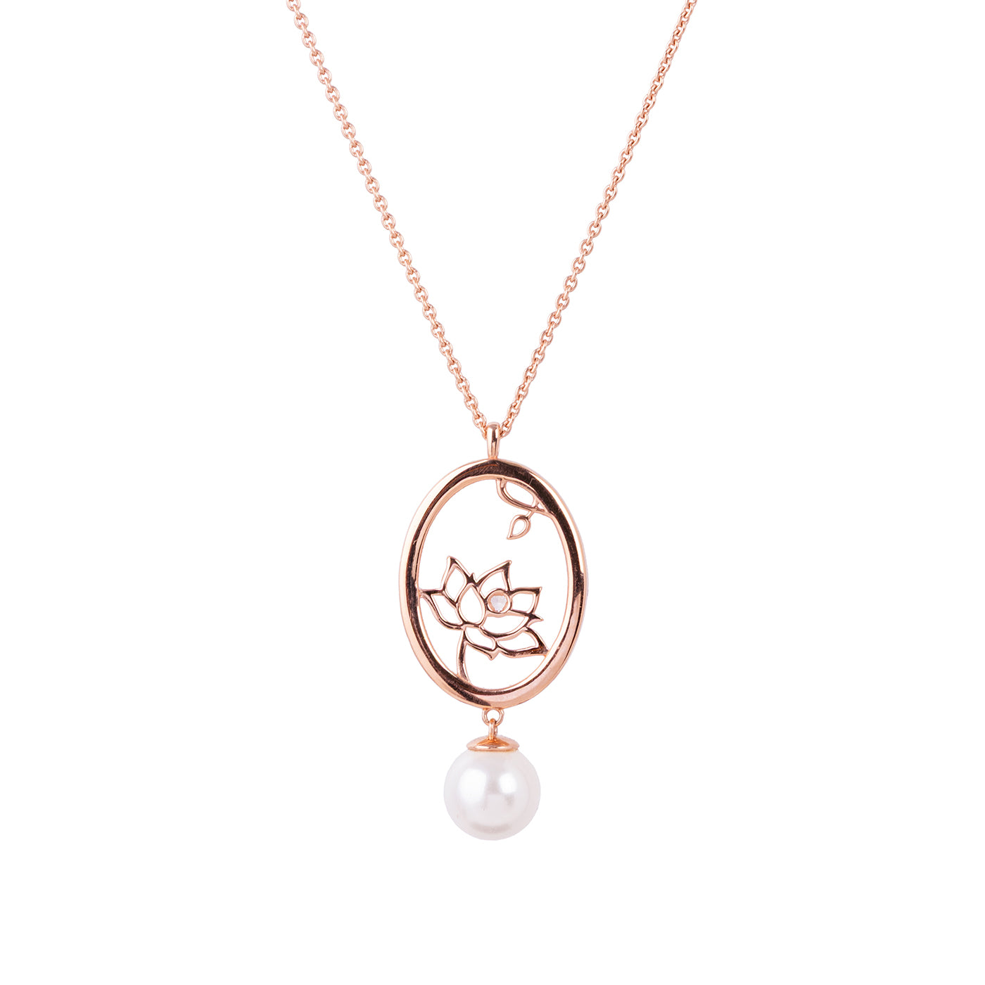 Lotus Fairies Oval Necklace  Rose Gold