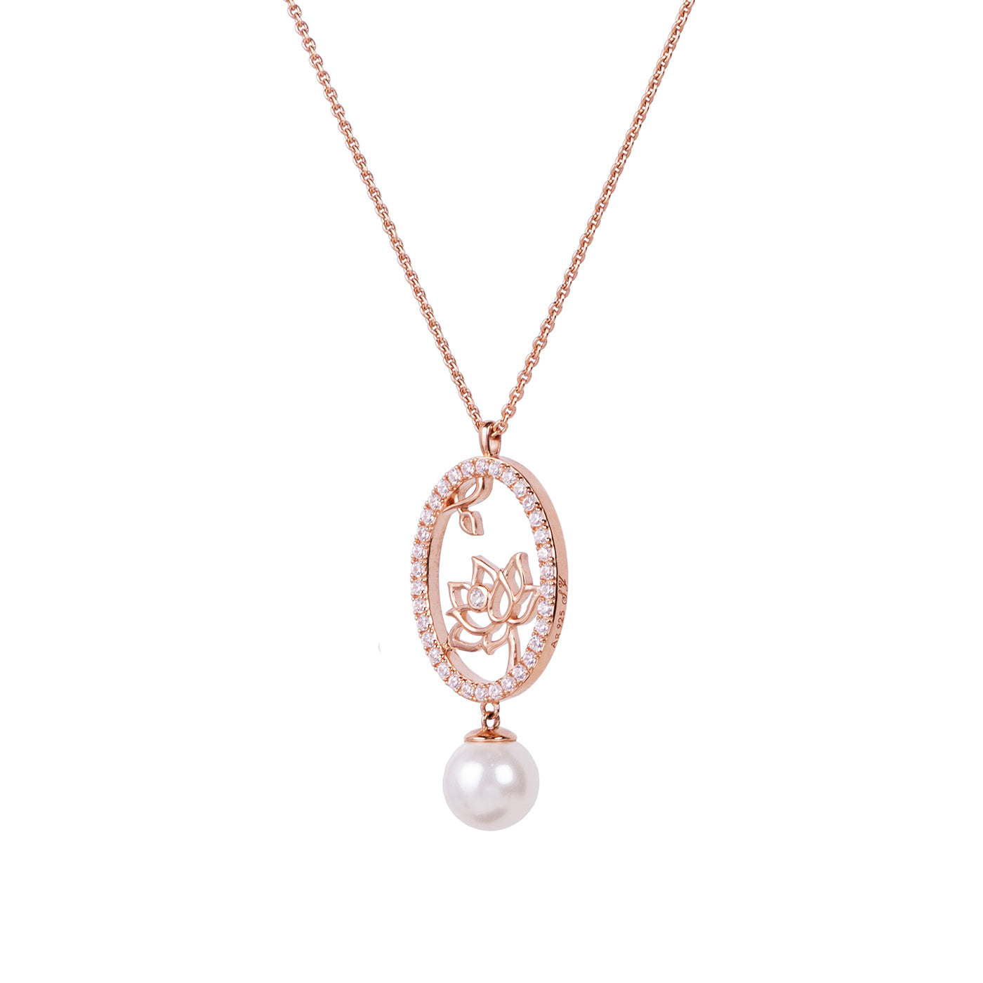 Lotus Fairies Oval Necklace  Rose Gold