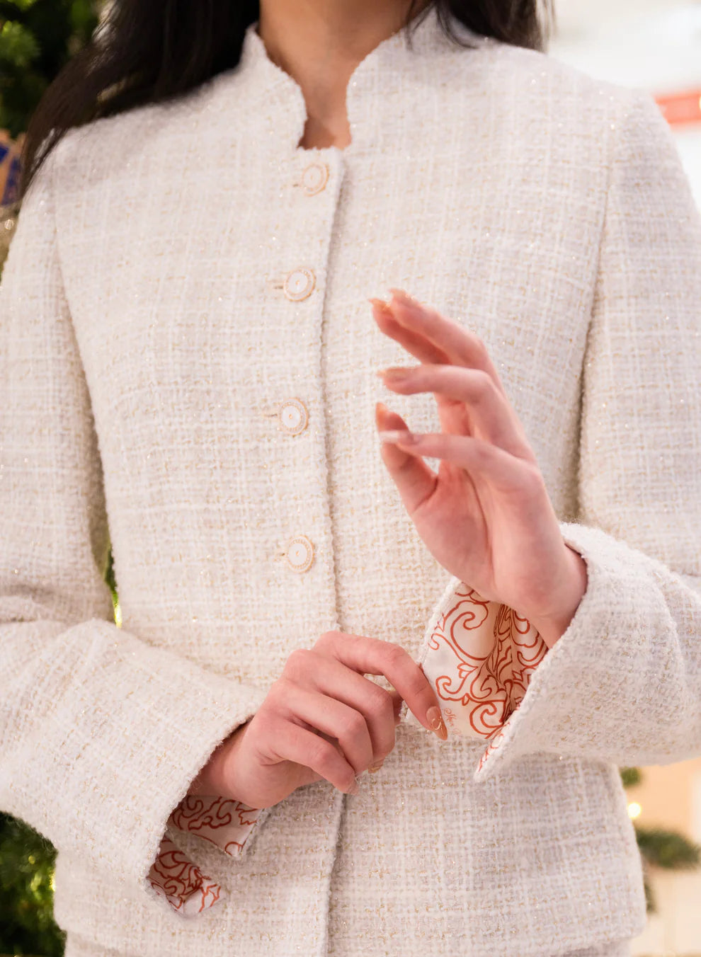 Women's Tweed Mandarin Collar Jacket