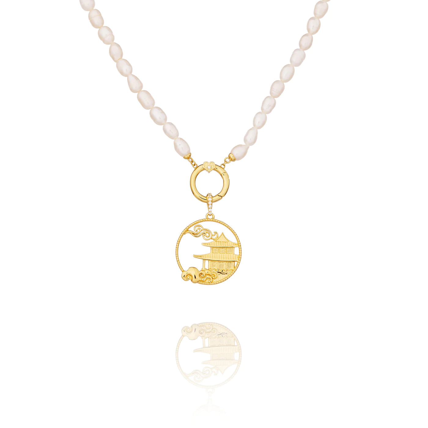 Pearl Charm Clasp Necklace - Gold