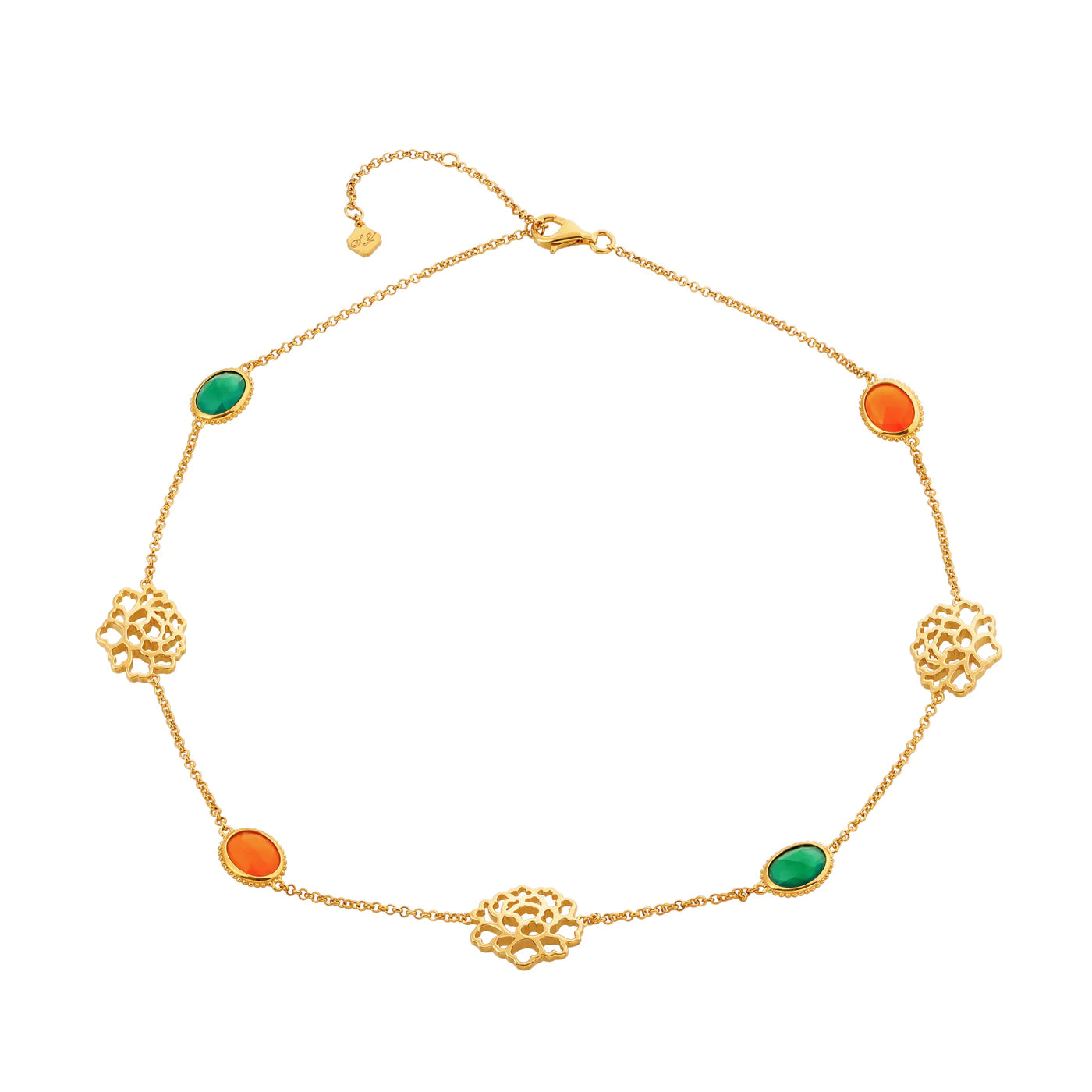 Majestic Tang Peony Necklace Gold Vermeil 16”