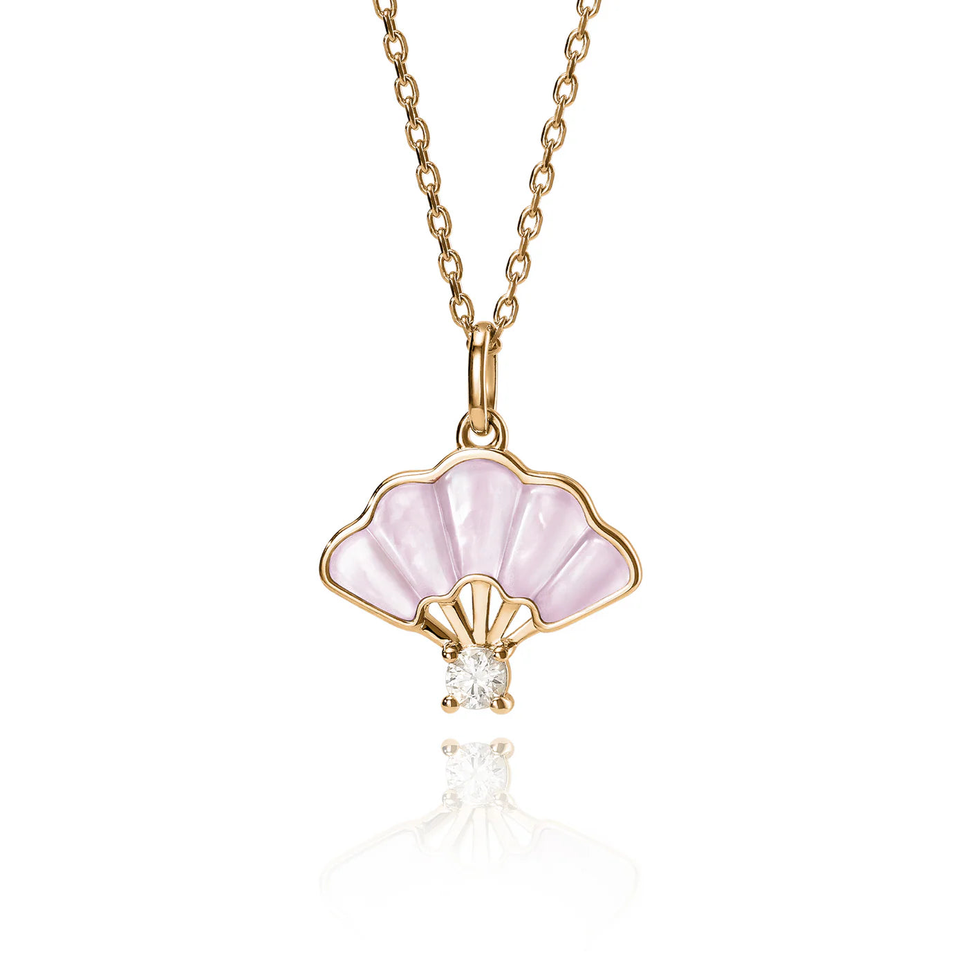 Floral Fan Necklace  Gold with Pink Mother of Pearl