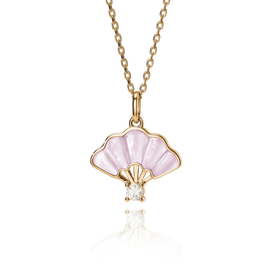 Floral Fan Necklace  Gold with Pink Mother of Pearl