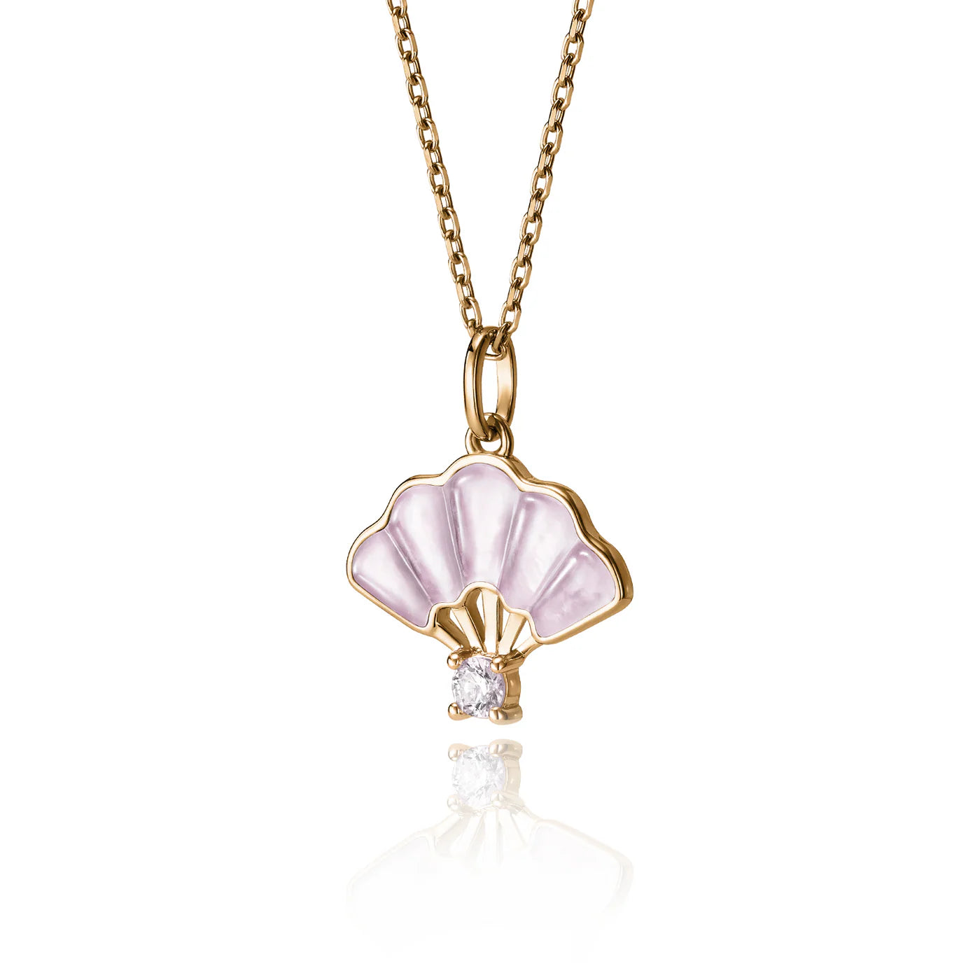 Floral Fan Necklace  Gold with Pink Mother of Pearl