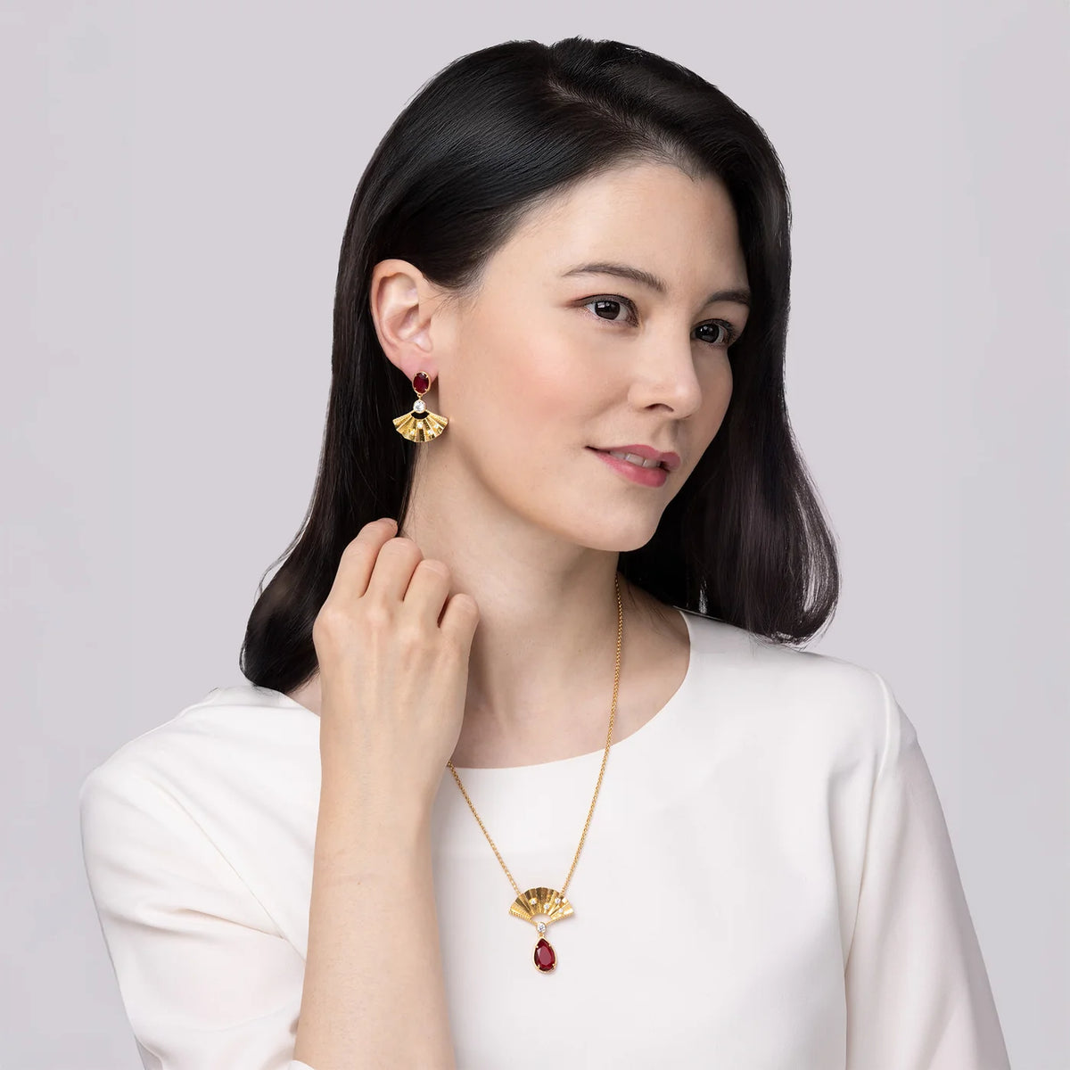Radiant Fan Necklace Ruby