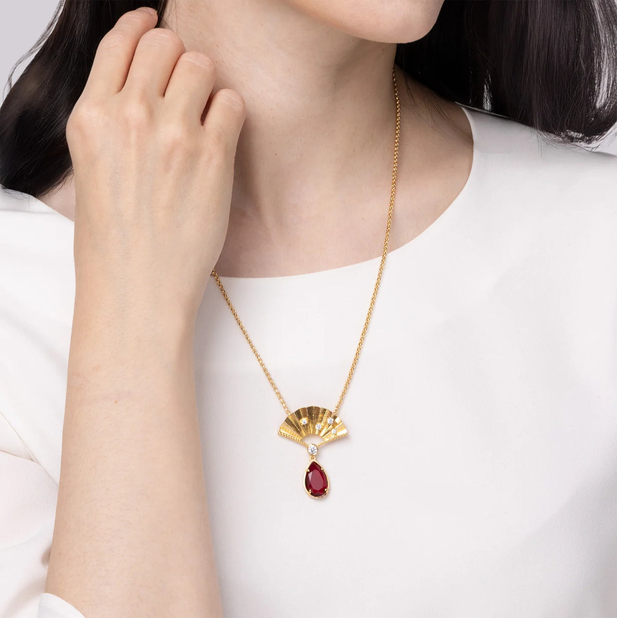 Radiant Fan Necklace Ruby