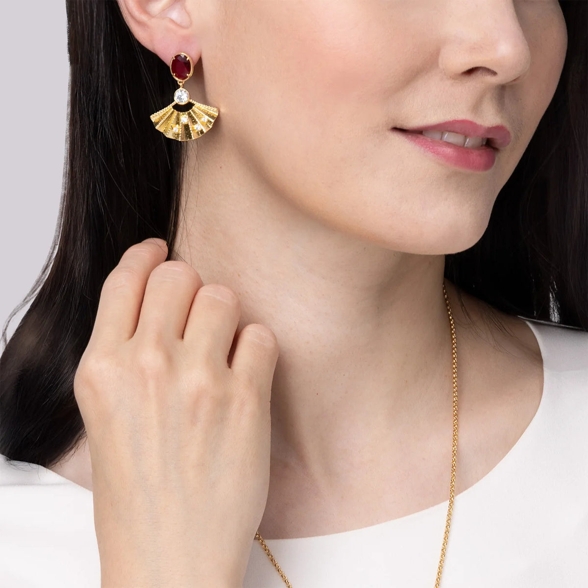 Radiant Fan Earrings Ruby