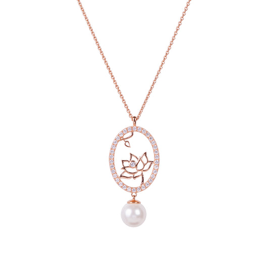 Lotus Fairies Oval Necklace  Rose Gold