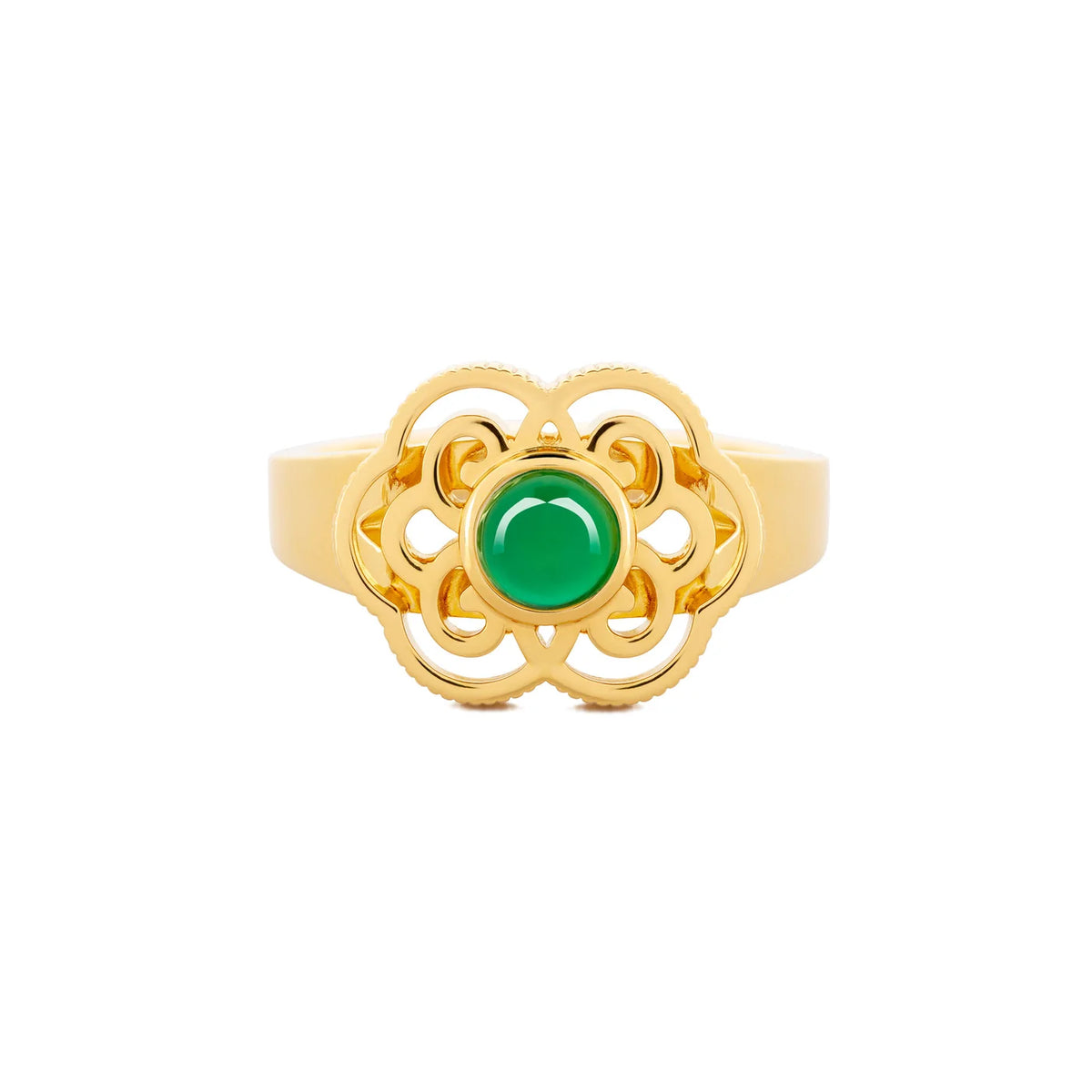 Blissful Ruyi Ring  with Green Agate size 8/9