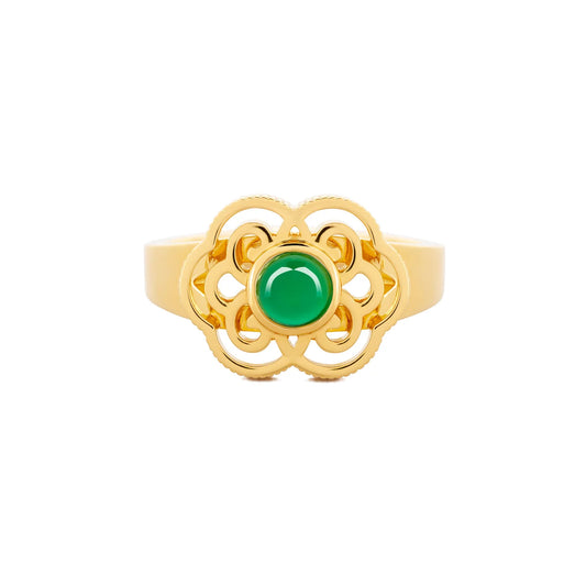Blissful Ruyi Ring  with Green Agate size 8/9