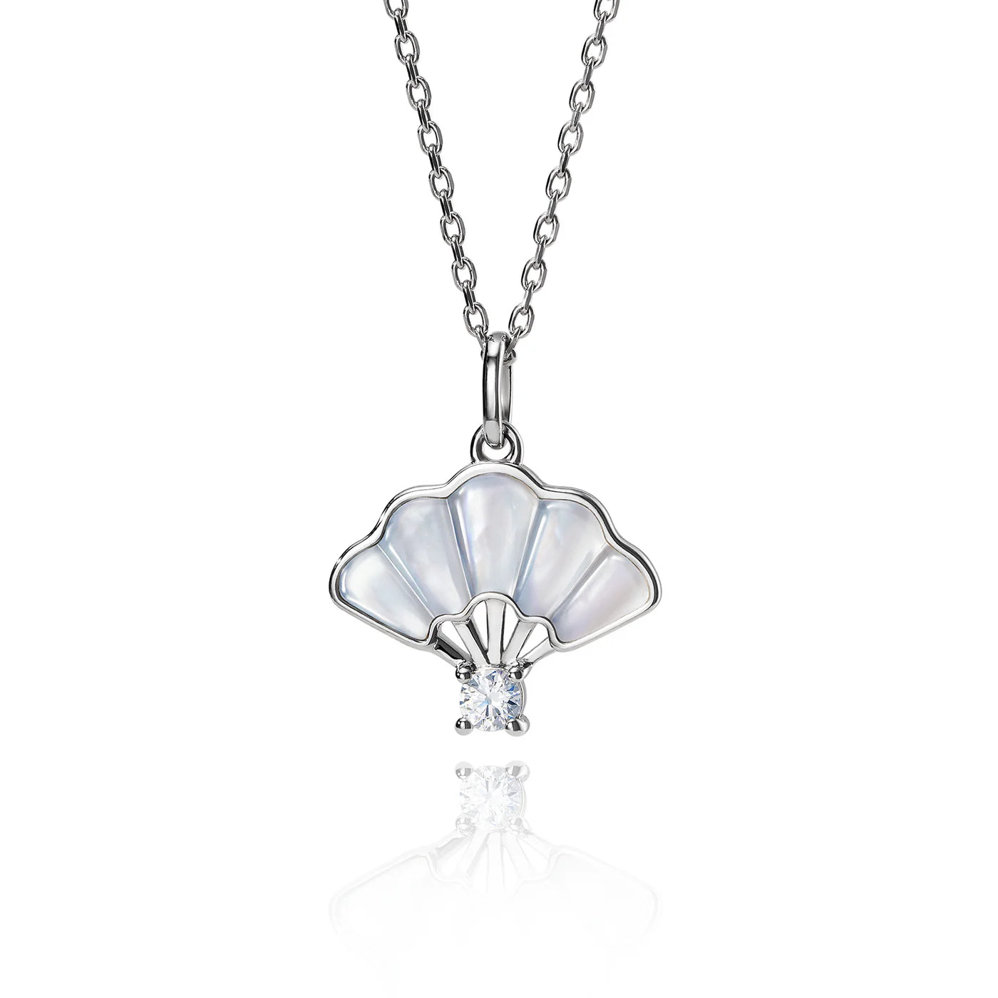 Floral Fan Necklace  Silver with White Mother of Pearl