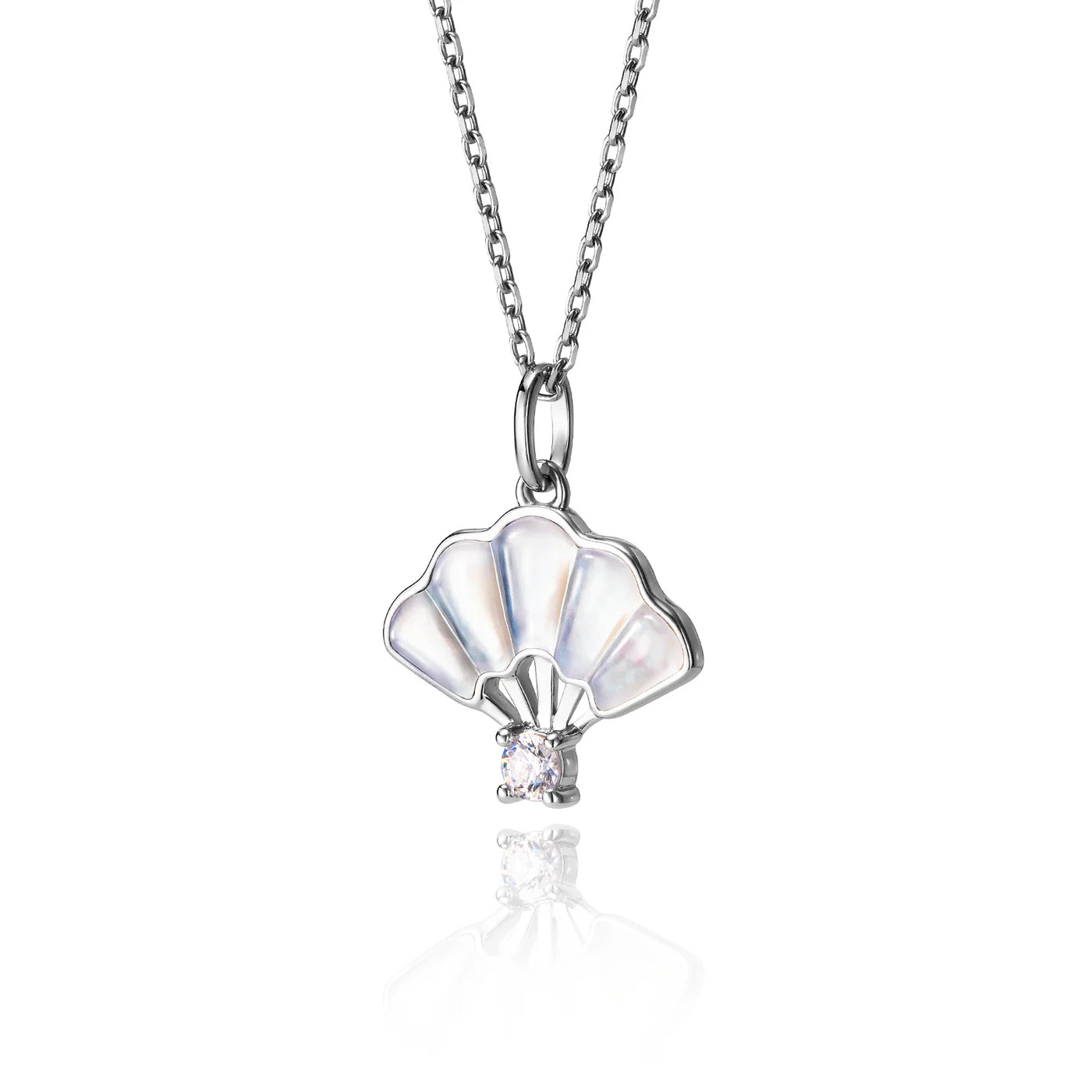 Floral Fan Necklace  Silver with White Mother of Pearl