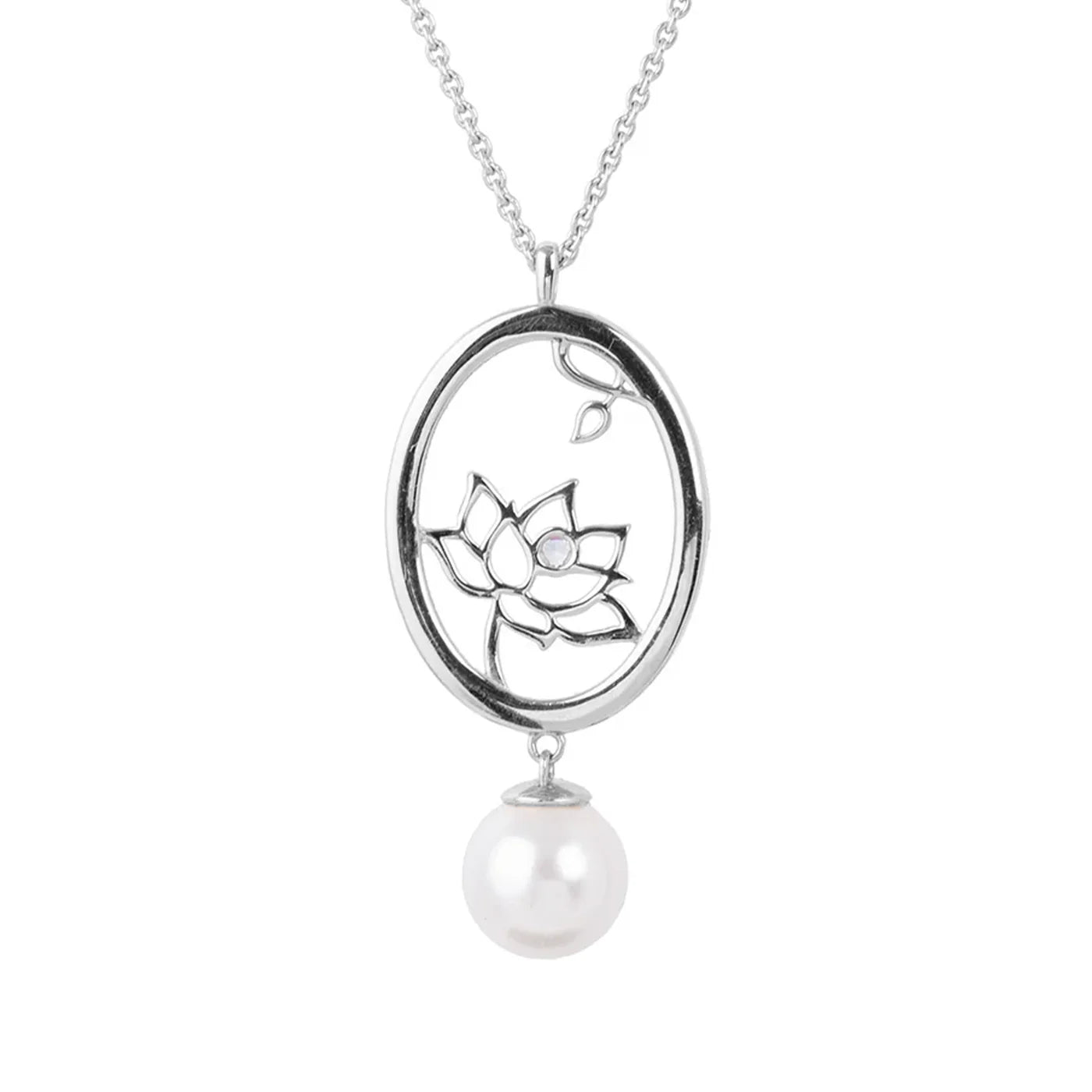 Lotus Fairies Oval Necklace Silver