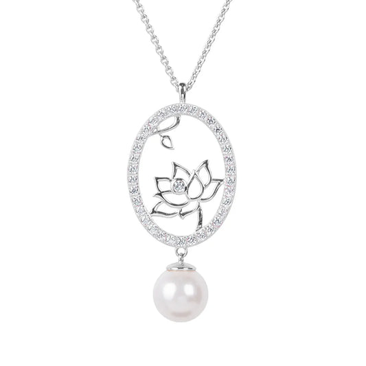 Lotus Fairies Oval Necklace Silver