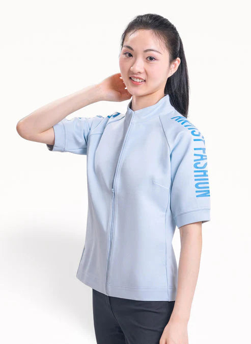 Women's Artist Fashion Short-Sleeve Zip-Up - Light Blue