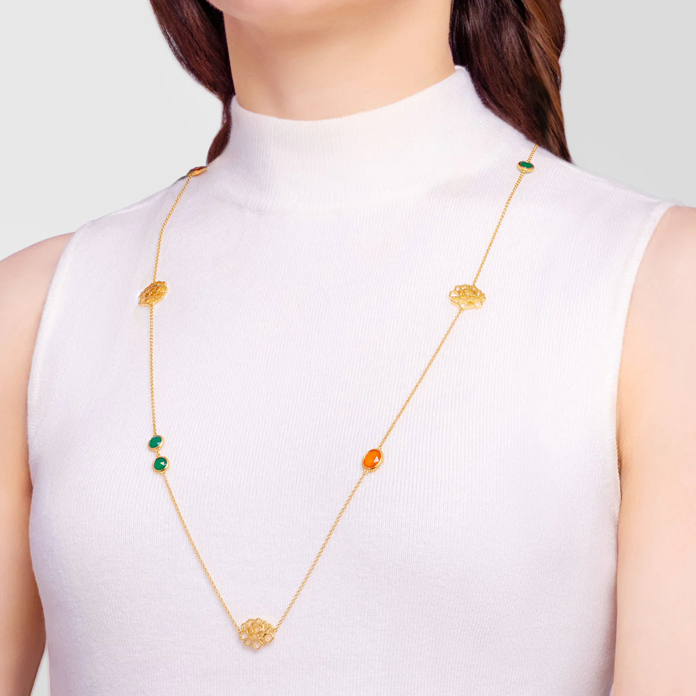 Majestic Tang Peony Long Necklace 35”