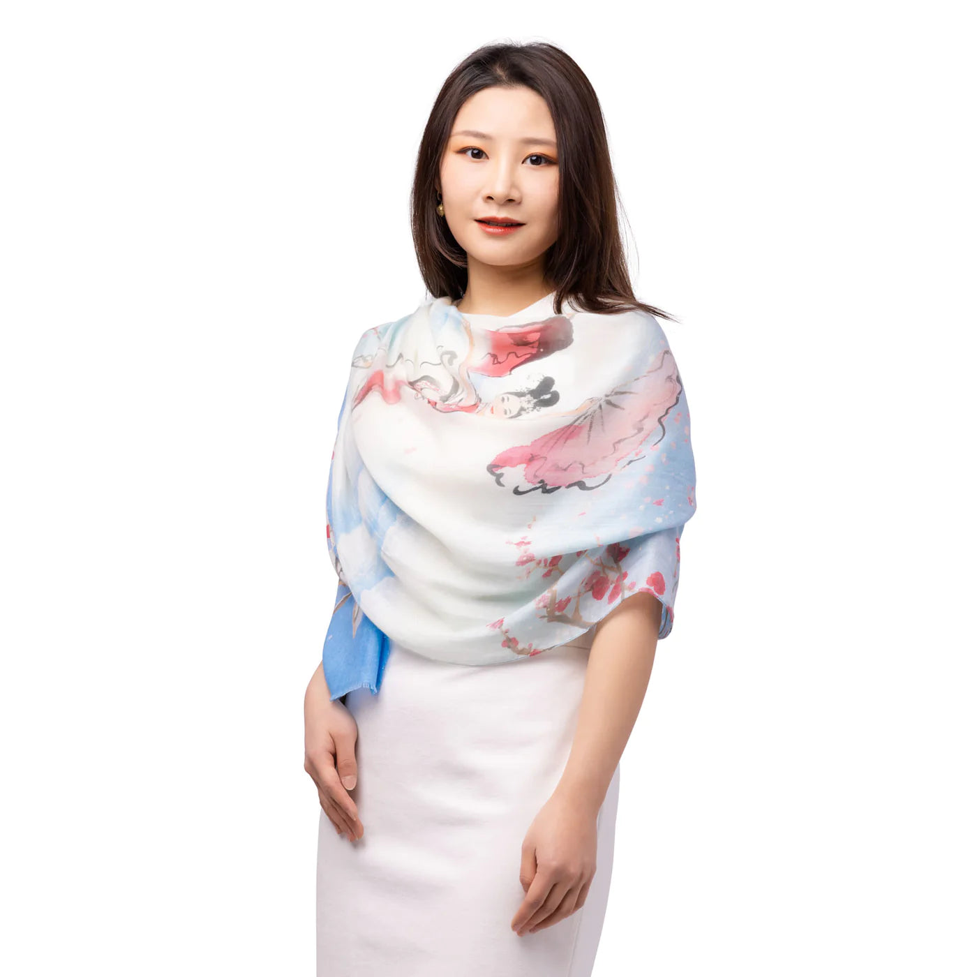 Plum Blossom Scarf - Light Blue